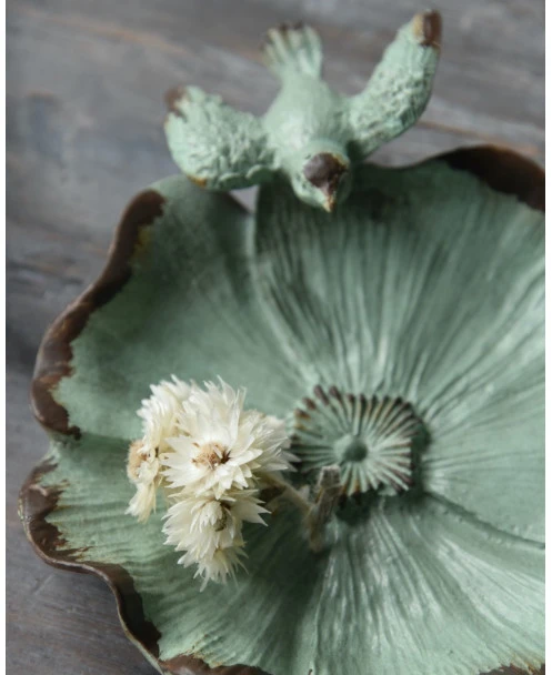 Bloemvorm Antiek Turkoois Schaaltje Met Vogeltje - Afbeelding 4