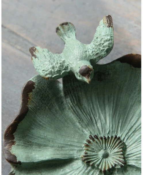 Bloemvorm Antiek Turkoois Schaaltje Met Vogeltje - Afbeelding 5