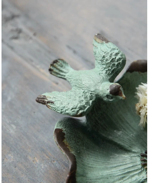 Bloemvorm Antiek Turkoois Schaaltje Met Vogeltje - Afbeelding 7