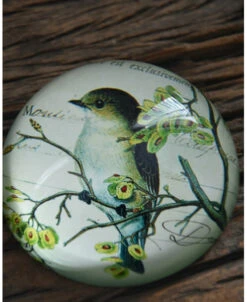 Brocante Glazen Halve Bol Vogel Op Tak, Groot