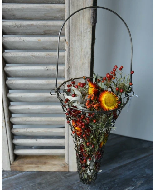 Draadmand Gevuld Met Droogbloemen In Warme Tinten - Afbeelding 5