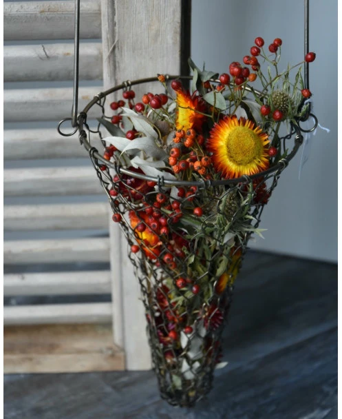 Draadmand Gevuld Met Droogbloemen In Warme Tinten - Afbeelding 8