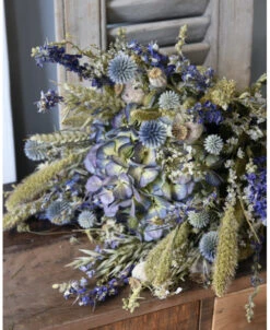 Droogbloemen Boeket Met Hortensia En Kogeldistels Groen Blauw
