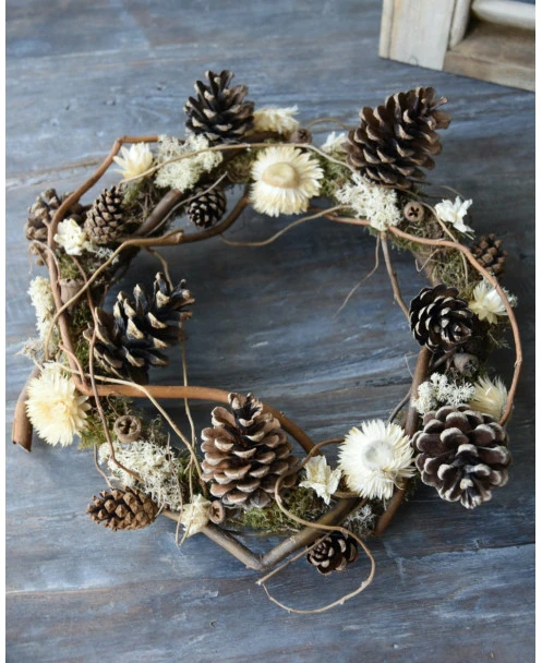 Droogbloemen Krans In Crème Met Dennenappels - Afbeelding 3