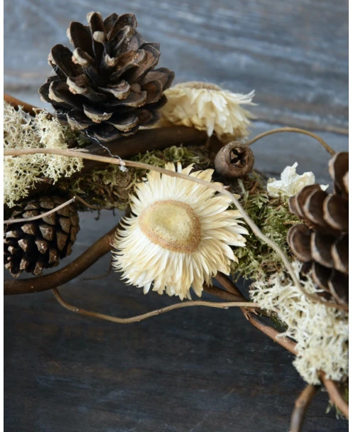 Droogbloemen Krans In Crème Met Dennenappels - Afbeelding 4