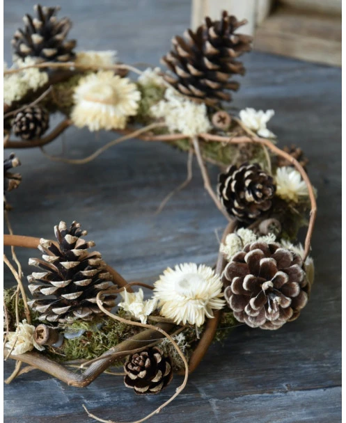 Droogbloemen Krans In Crème Met Dennenappels - Afbeelding 5