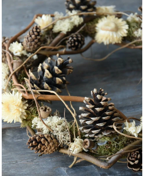 Droogbloemen Krans In Crème Met Dennenappels - Afbeelding 6
