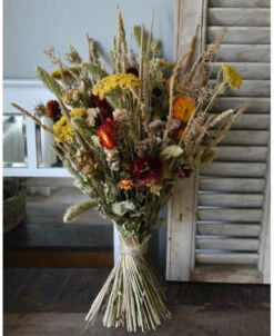 Droogbloemen Plukboeket In Naturel, Oranje/rood, Warm Geel En Groen