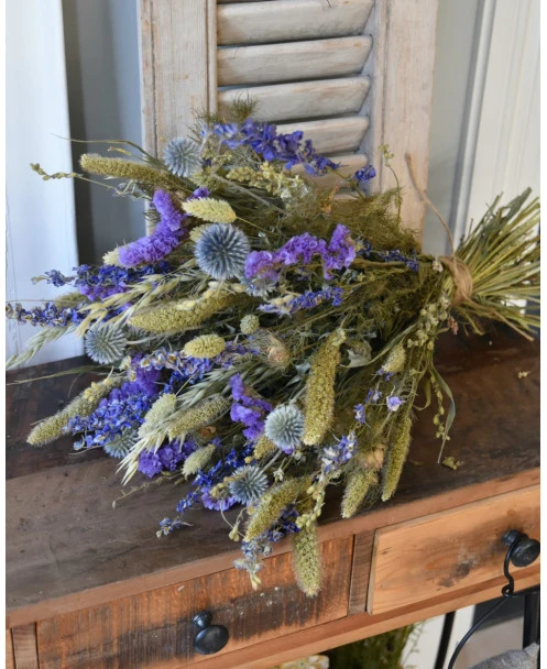 Droogbloemen Veldboeket In Gemengde Groen En Blauw Tinten - Afbeelding 4