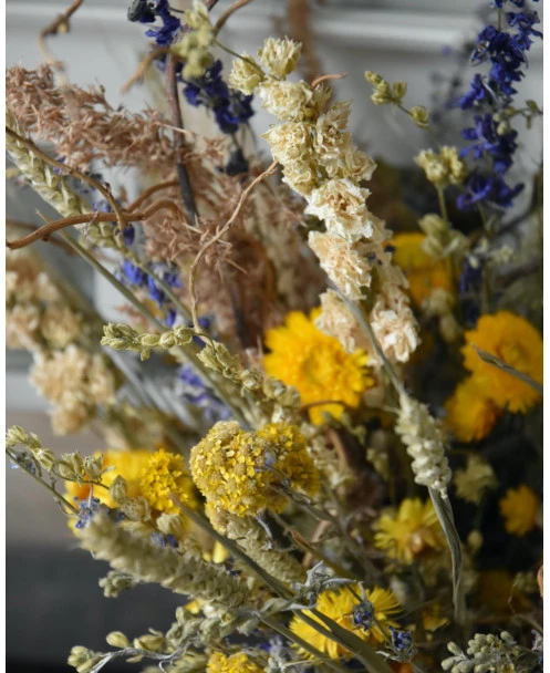 Gelaagd Droogbloemen Boeket Naturel Geel Blauw Groen - Afbeelding 3
