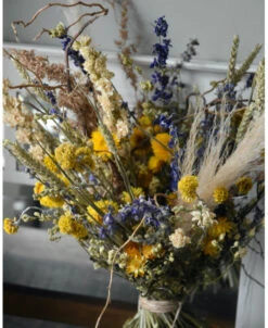 Gelaagd Droogbloemen Boeket Naturel Geel Blauw Groen