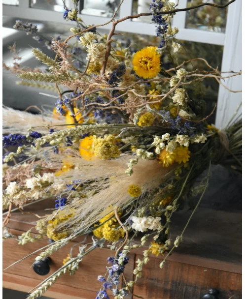 Gelaagd Droogbloemen Boeket Naturel Geel Blauw Groen - Afbeelding 4
