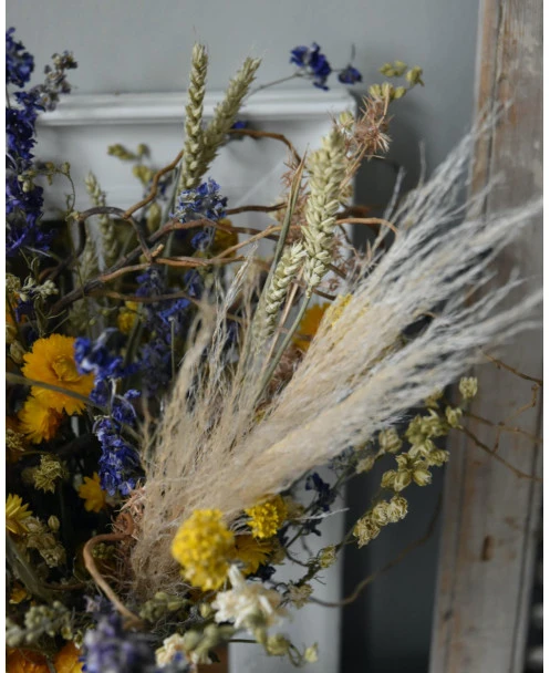 Gelaagd Droogbloemen Boeket Naturel Geel Blauw Groen - Afbeelding 5