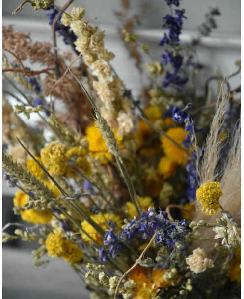 Gelaagd Droogbloemen Boeket Naturel Geel Blauw Groen - Afbeelding 7