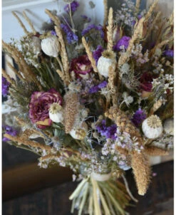 Gemengd Droogbloem Boeket In Naturel Lila Violet