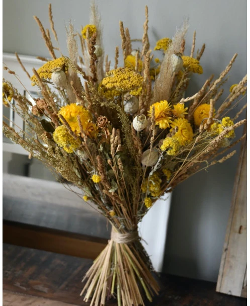 Gemengd Droogbloemen Boeket Gelaagd In Naturel Geel - Afbeelding 2