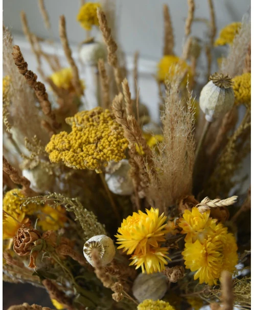 Gemengd Droogbloemen Boeket Gelaagd In Naturel Geel - Afbeelding 3