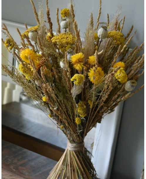 Gemengd Droogbloemen Boeket Gelaagd In Naturel Geel - Afbeelding 4