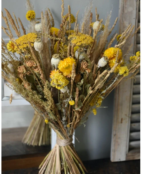 Gemengd Droogbloemen Boeket Gelaagd In Naturel Geel - Afbeelding 6