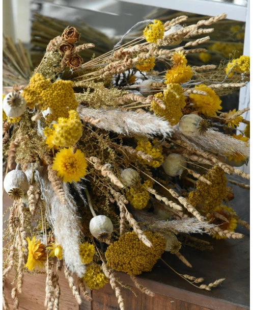 Gemengd Droogbloemen Boeket Gelaagd In Naturel Geel - Afbeelding 7