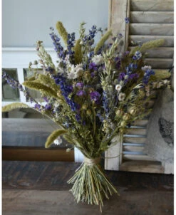 Gemengd Droogbloemen Boeket In Naturel Groen Lila En Blauw