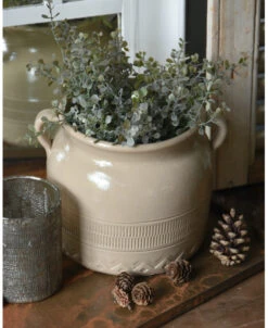 Gres Pot Met Patroon In Onderrand En Oren, IB Laursen