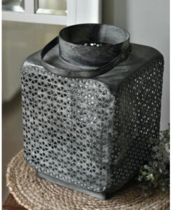 Groot Metalen Windlicht Met Weefpatroon En Hengsel, Vierkant