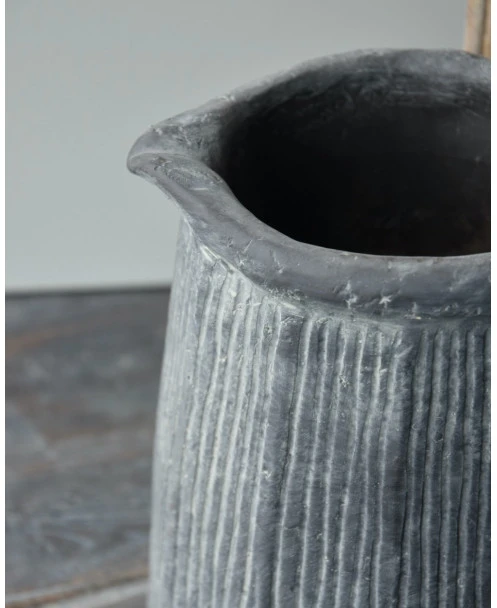 Grote Aardewerk Kan Vintage Grijs Met Verticale Patroon, Brynxz - Afbeelding 3