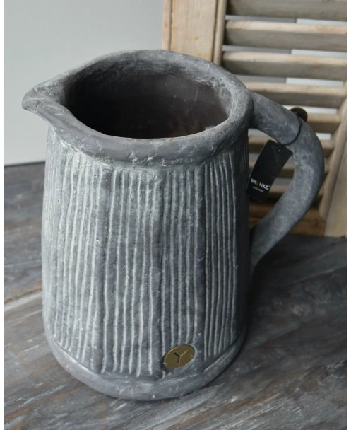 Grote Aardewerk Kan Vintage Grijs Met Verticale Patroon, Brynxz - Afbeelding 4