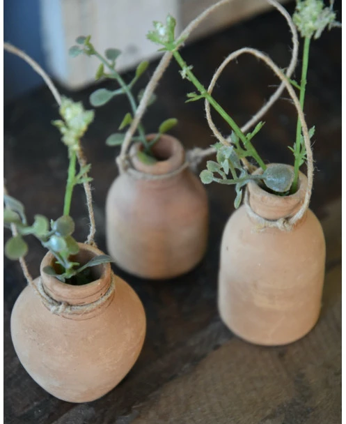 Handgemaakte Aardewerk Flesjes Met Ophang Touw Set Van 3, IB Laursen