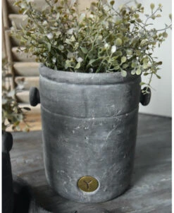 Hoge Pot Met Twee Dop Oortjes Vintage Grijs Groot, Brynxz