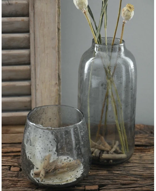 Hoge Vaas Met Bubbels, Zilvermetaal En Grijze Gloed - Afbeelding 7