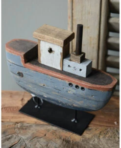 Houten Schip Op Metalen Standaard Handgeschilderd Blauw Groot, IB Laursen