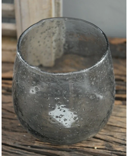 Iets Bolle Glazen Vaas Met Bubbels, Zilvermetaal En Grijze Gloed - Afbeelding 2