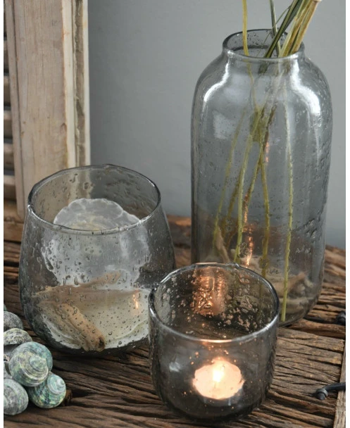 Iets Bolle Glazen Vaas Met Bubbels, Zilvermetaal En Grijze Gloed - Afbeelding 3