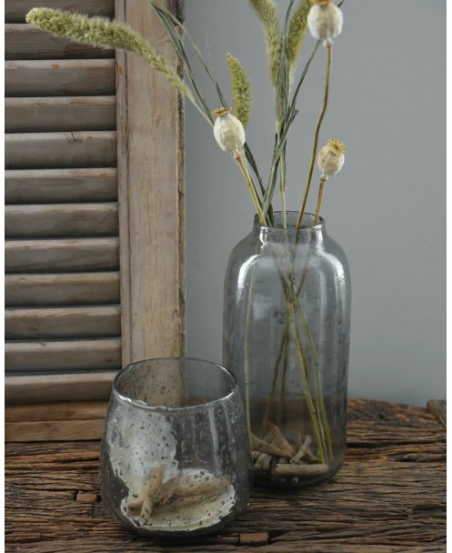 Iets Bolle Glazen Vaas Met Bubbels, Zilvermetaal En Grijze Gloed - Afbeelding 5