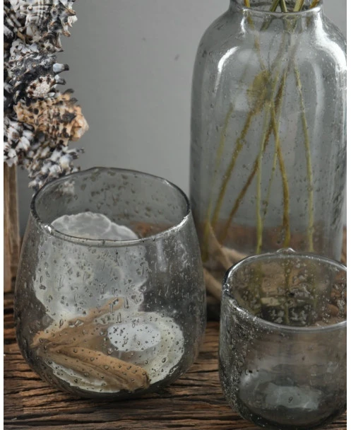 Iets Bolle Glazen Vaas Met Bubbels, Zilvermetaal En Grijze Gloed - Afbeelding 7