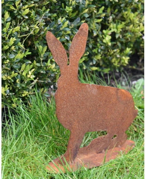 Konijn Met Gespitste Oren, Ecoroest Tuindecoratie - Afbeelding 3