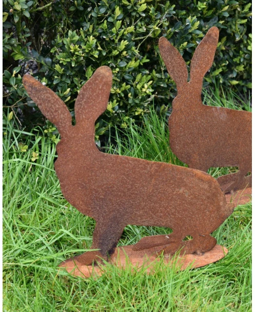 Konijn Met Gespitste Oren, Ecoroest Tuindecoratie - Afbeelding 5