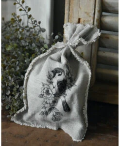 Linnen Geurzakje Met Vogel Op Bloesem Tak, Shabby