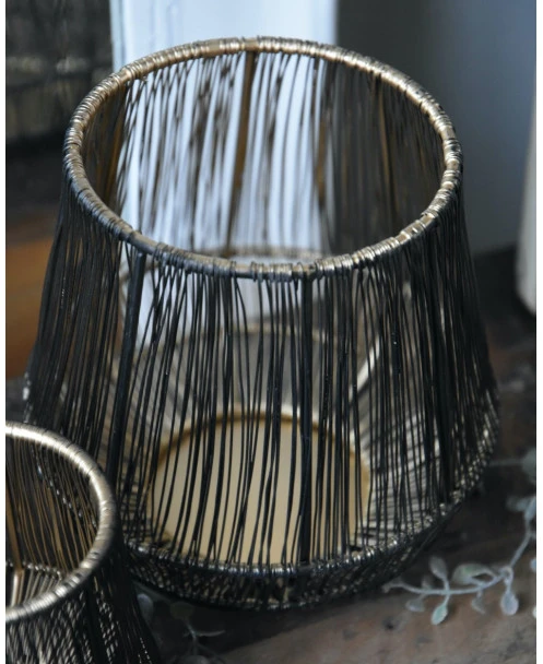 Metalen Draad Windlicht Zwart Goud Groot - Afbeelding 2
