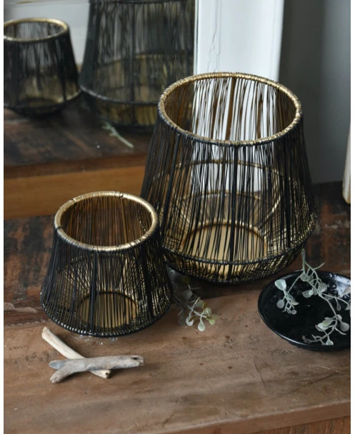 Metalen Draad Windlicht Zwart Goud Groot - Afbeelding 3