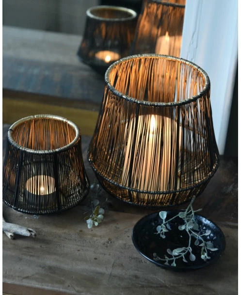 Metalen Draad Windlicht Zwart Goud Groot - Afbeelding 7