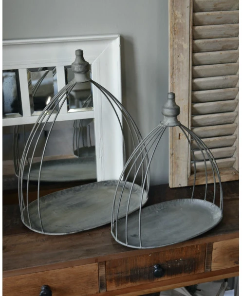 Ovaal Zink Grijs Plateau Met Sierlijk Gebogen Toog, Groot - Afbeelding 2