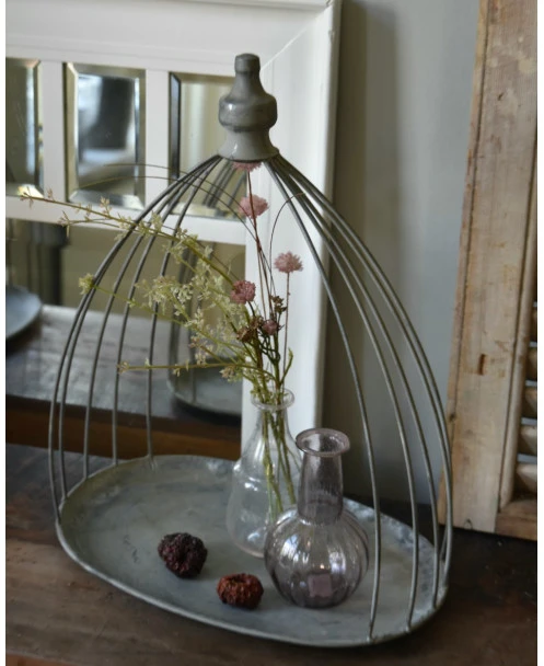 Ovaal Zink Grijs Plateau Met Sierlijk Gebogen Toog, Groot - Afbeelding 6