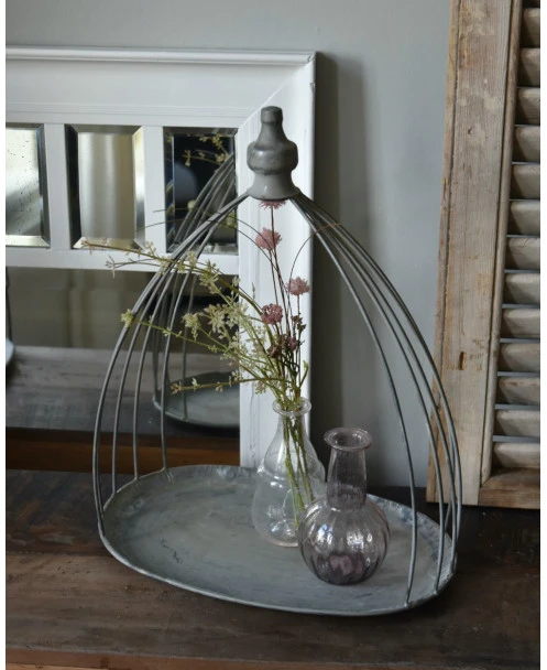 Ovaal Zink Grijs Plateau Met Sierlijk Gebogen Toog, Groot