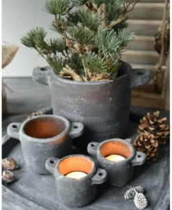 Planter Pot Met Oren Vintage Grijs Groot, Brynxz