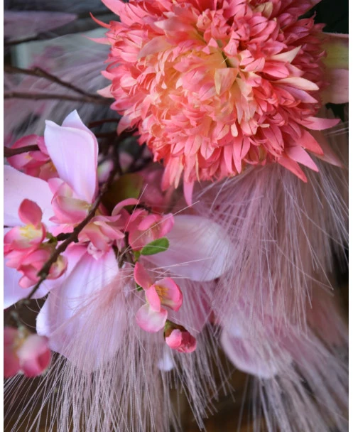 Pluk Boeket In Het Roze Met Magnolia, Kersenbloesem, Pluimen En Papaver - Afbeelding 2