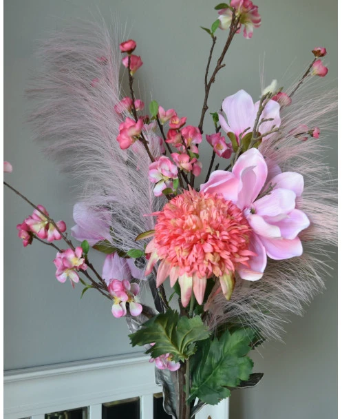 Pluk Boeket In Het Roze Met Magnolia, Kersenbloesem, Pluimen En Papaver - Afbeelding 4