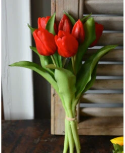 Real Touch Vermeer Tulpen Gemêleerd Rood, Bos 7 Stuks